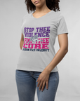 Heather gray v-neck T-shirt with "Stop the Violence" front graphic