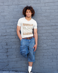 White V-neck short-sleeve T-shirt with "BLACK & EDUCATED" graphic